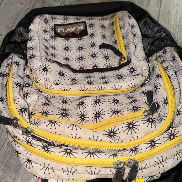 Kavu Cream Backpack with Yellow Accents and Black Starburst Print main image 4